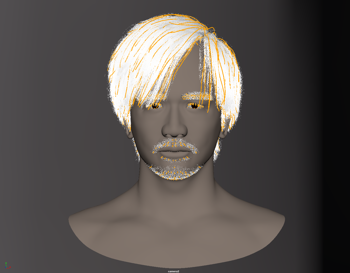 Hair generated from the guides, with the guides still displayed over the result.